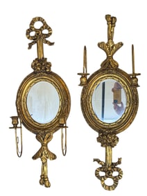 Pair of Giltwood Swag Bullseye Mirrors