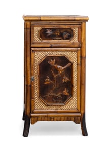Vintage Bamboo Nightstand w/ Bird Decorations