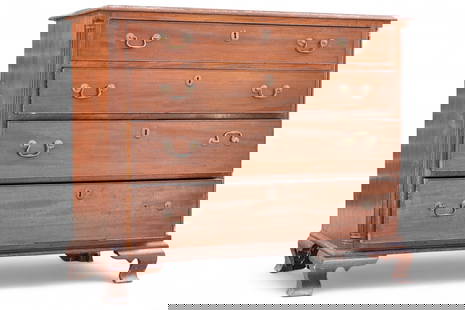 Philadelphia 18th C Chippendale Chest: Philadelphia 18th C Chippendale Chest with molded top over 4 graduated drawers, a molded base and ogee bracket feet measuring approx. 36" h x 41" w x 20.5" d. Condition is as seen in photography.