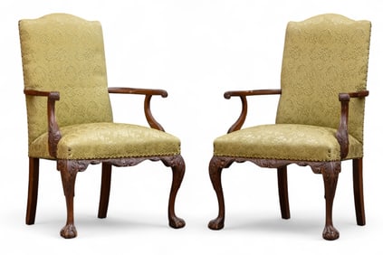 Pair Early Ball and Claw Chippendale Style Chairs