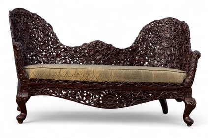 Anglo Indian Highly Carved Sofa, High Back