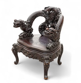Antique Chinese Hardwood Dragon Chair (Marked)