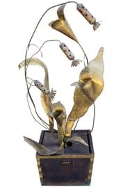 20th C. Art Brass Sculpture, Flowers