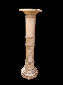 Veined White / Gray Marble Pedestal Plant Stand