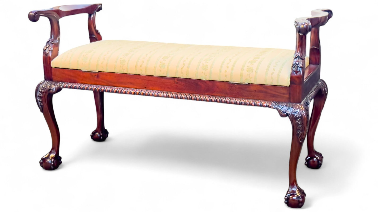Chippendale Style Mahogany Carved Window Seat (1 of 11)
