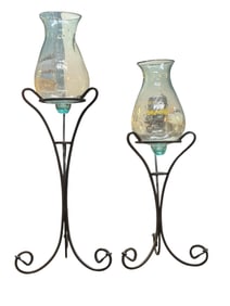 Hand Blown Jardinieres on Wrought Iron Stands
