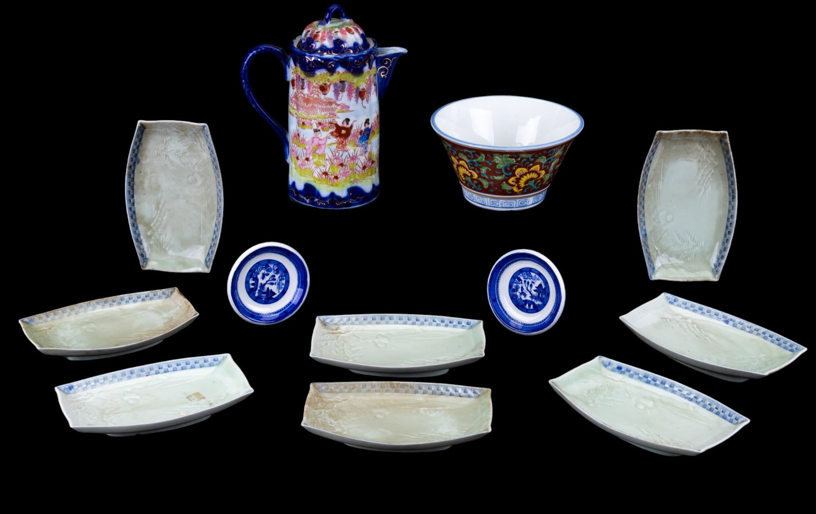 Celadon Fish Plates, Handpainted Bowl, Teapot, + (1 of 15)