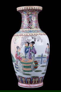 Chinese White Glaze Republic Period Vase: Chinese White Glaze Republic Period Vase with 4 character chop mark and additional writing on side of vase. Vase is hand painted measuring approx. 14" h x 7.75 in diameter. Additional chop mark presen
