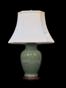 Antique 19C Celadon Glazed Lamp