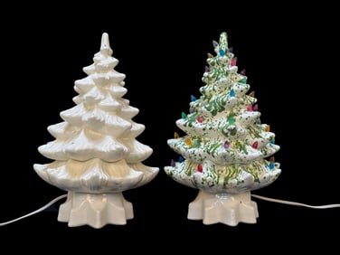 Vintage Ceramic Lighted Christmas Tree Lamps (2)