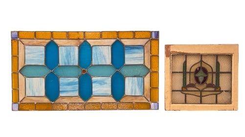 19th C Leaded Glass and Slag Glass Window Panels