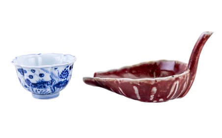 Chinese Blue and White and Sang De Boeuf Cups