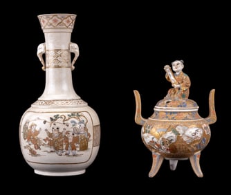 Antique Jap. Satsuma Figural Censer & Vase