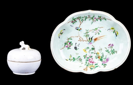Chinese Export Celadon Dish & Porcelain Box
