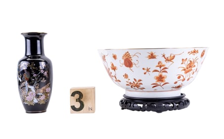 Large Japanese Porcelain Bowl w/ Stand & Vase