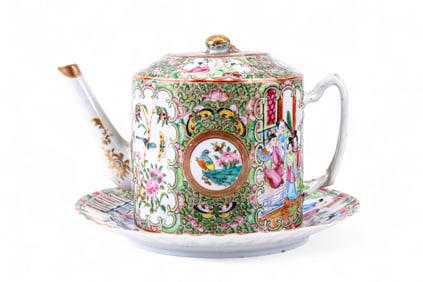 Chinese Famille Rose Porcelain Plate & Teapot