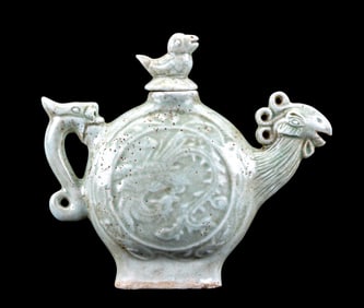 Chinese Celadon Glaze Porcelain Phoenix Flagon