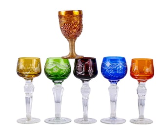 Colored Etched Glass Cordials +