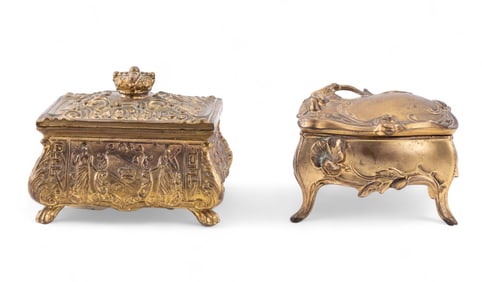 2 Antique Brass Jewel Caskets