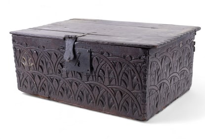 19C Highly Carved Stained Carriage Box.