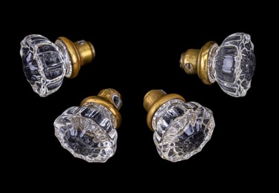 Vintage Pressed Glass + Brass Doorknobs (4)