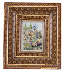 Persian Miniature Painting w/ Mosaic Frame