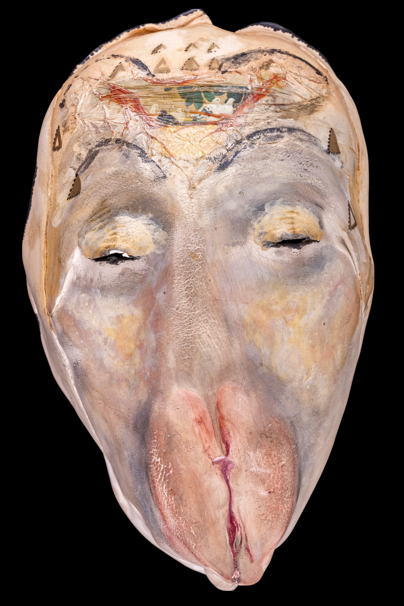 Judith Stiles Lovecraftian 1979 Pottery Mask: A signed "Judith Stiles" Lovecraftian pottery mask measures approx 11" H x 6.5" W x 3.5" D.