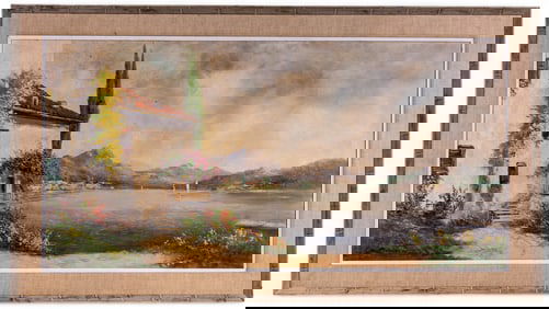 Carlo Mancini Oil on Canvas, Lake Como