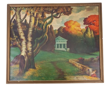 Early Unsigned Oil on Canvas, Landscape Mausoleum