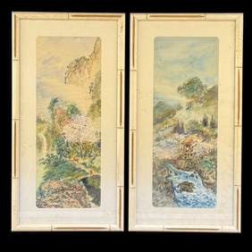 Pair of Signed Asian Watercolors on Silk Panels