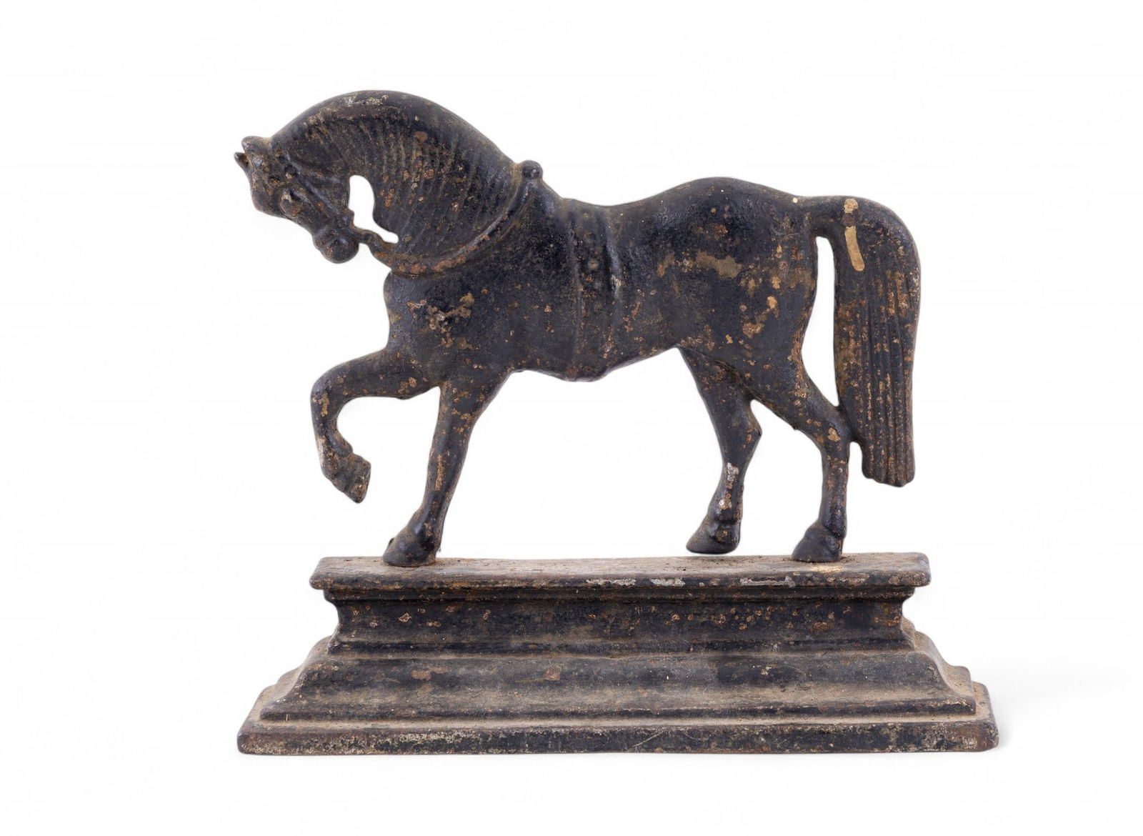 19C Cast Iron Horse Doorstop: A 19th century cast iron figural doorstop measuring approx. 11" L at base x 10" H.