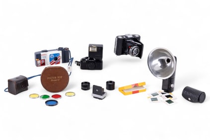 Vintage Camera + Accessories/Flash Holder, Lens +