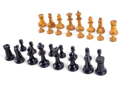 Vintage Turned Wood Chess Piece Set