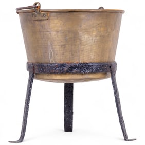 Early Brass Sugar Kettle w/ Iron Stand