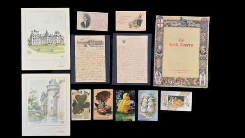 3 Early Menus, Letters, Postcard