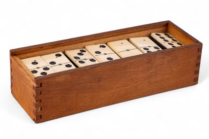 Antique Carved Bone and Wood Domino Set (28pcs)