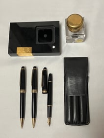 Montblanc Meisterstuck 3 Pen Set, Inkwell + Stand
