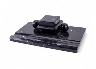 Vintage Black Marble Inkwell