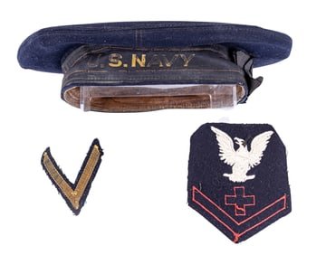 WWII US Navy Beret Hat & Patches