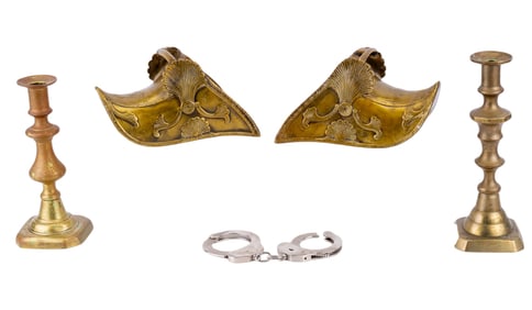 Antique Brass Slipper Stirrups, Candlesticks