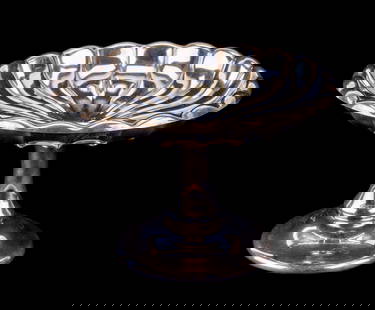 Early Sterling Silver Reed and Barton Compote: Sterling silver compote dish with scalloped design by Reed and Barton, c. 1920s, measures approx. 7.5" diam X 4.75" H.