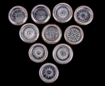 Sterling Silver and Glass Coasters (10)