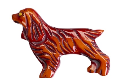 Vintage Carved Bakelite Dog Brooch