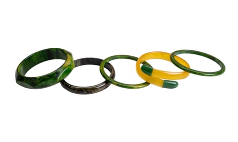 Five Green Bakelite Vintage Bracelets