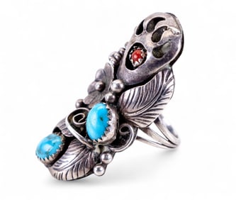 Native American Silver Bear Paw Turquoise Ring
