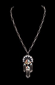 Early Signed 'JL' Zuni Silver Inlaid Necklace/Pin