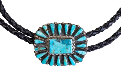 Signed Tommy Lowe Navajo Sterling Turquoise Bolo