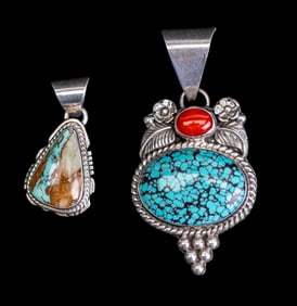 Sterling Signed Native Am. Turquoise Pendants (2)