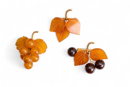 Three Vintage Amber Pins