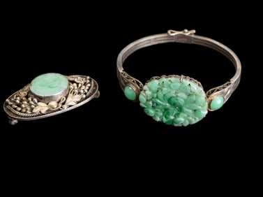 Early Silver Jade Bracelet and Pin